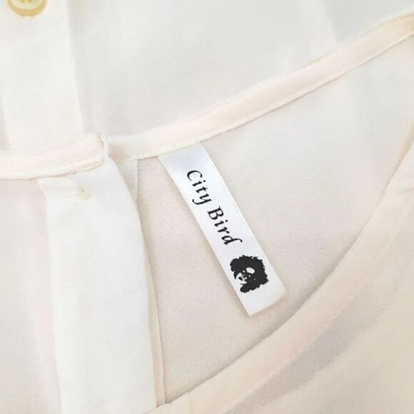 NEW Vintage 90s Y2K City Bird Ruffled Sheer Chiffon Top in Ivory Size Small - Picture 6 of 9